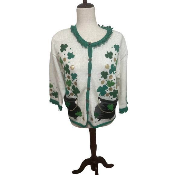 Vintage Phillip Jane Gordon Saint Patrick’s Day Holiday Sweater Shamrocks Size S - Picture 1 of 11